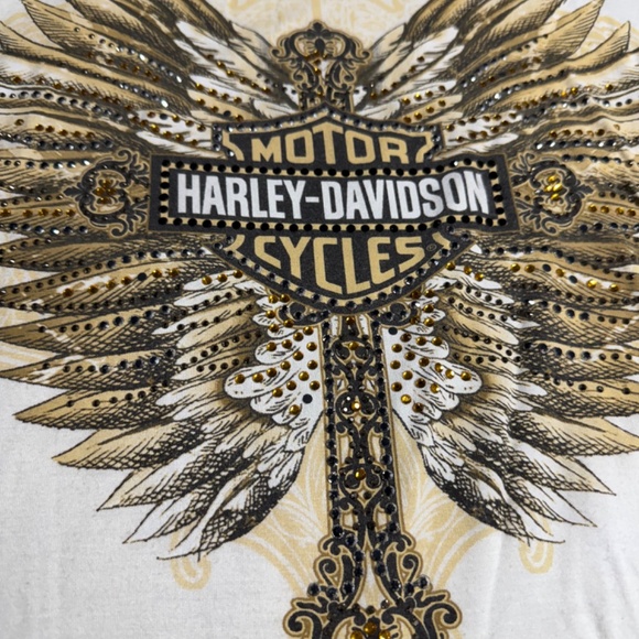 Harley-Davidson White top w/ beads and sequins Size L - Picture 1 of 6